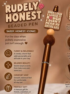 Hand Crafted — Metallic Brown Beaded Pen with Charm